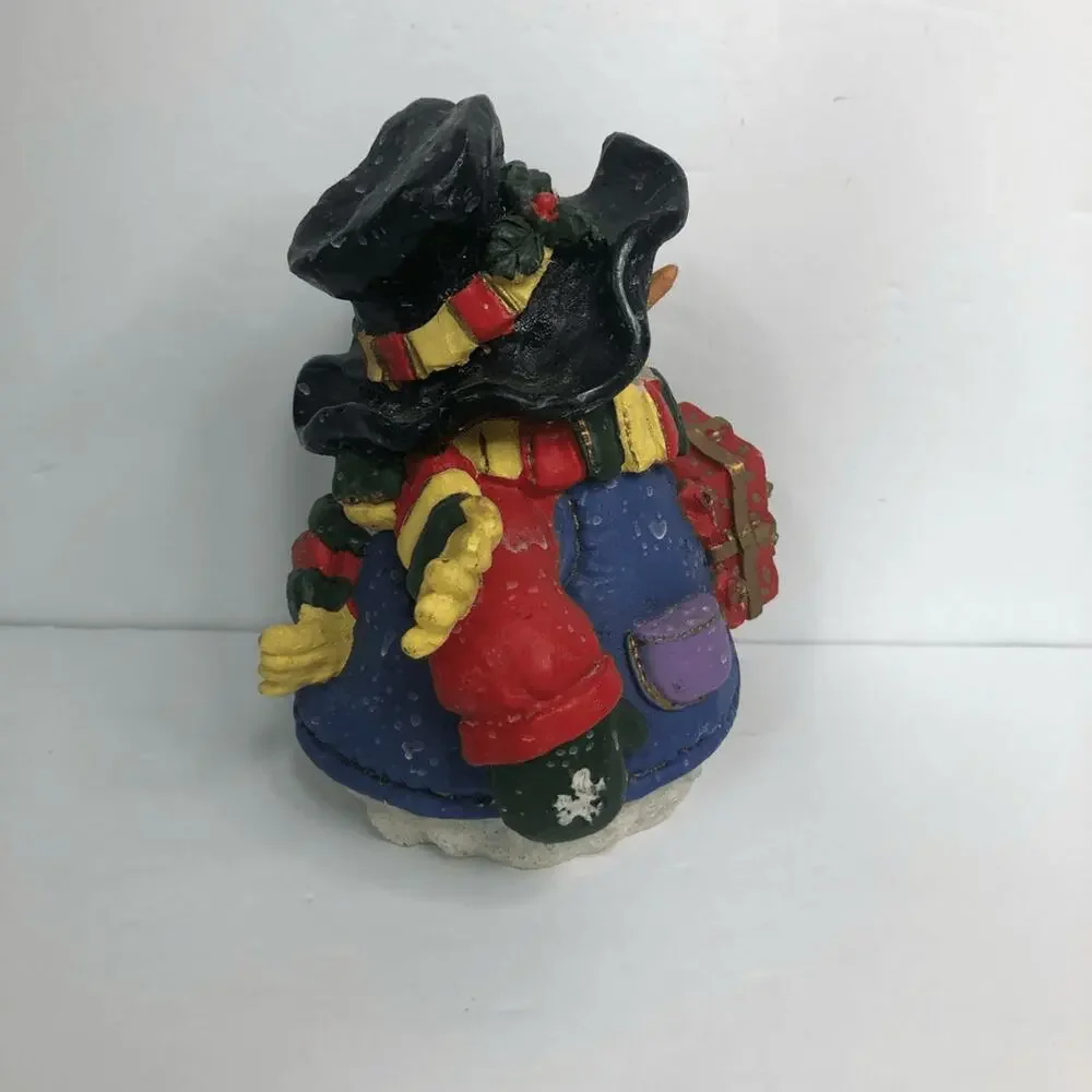vtg Y2k colorful snowman figure snow drops‎ detail holding gift 7 inches tall